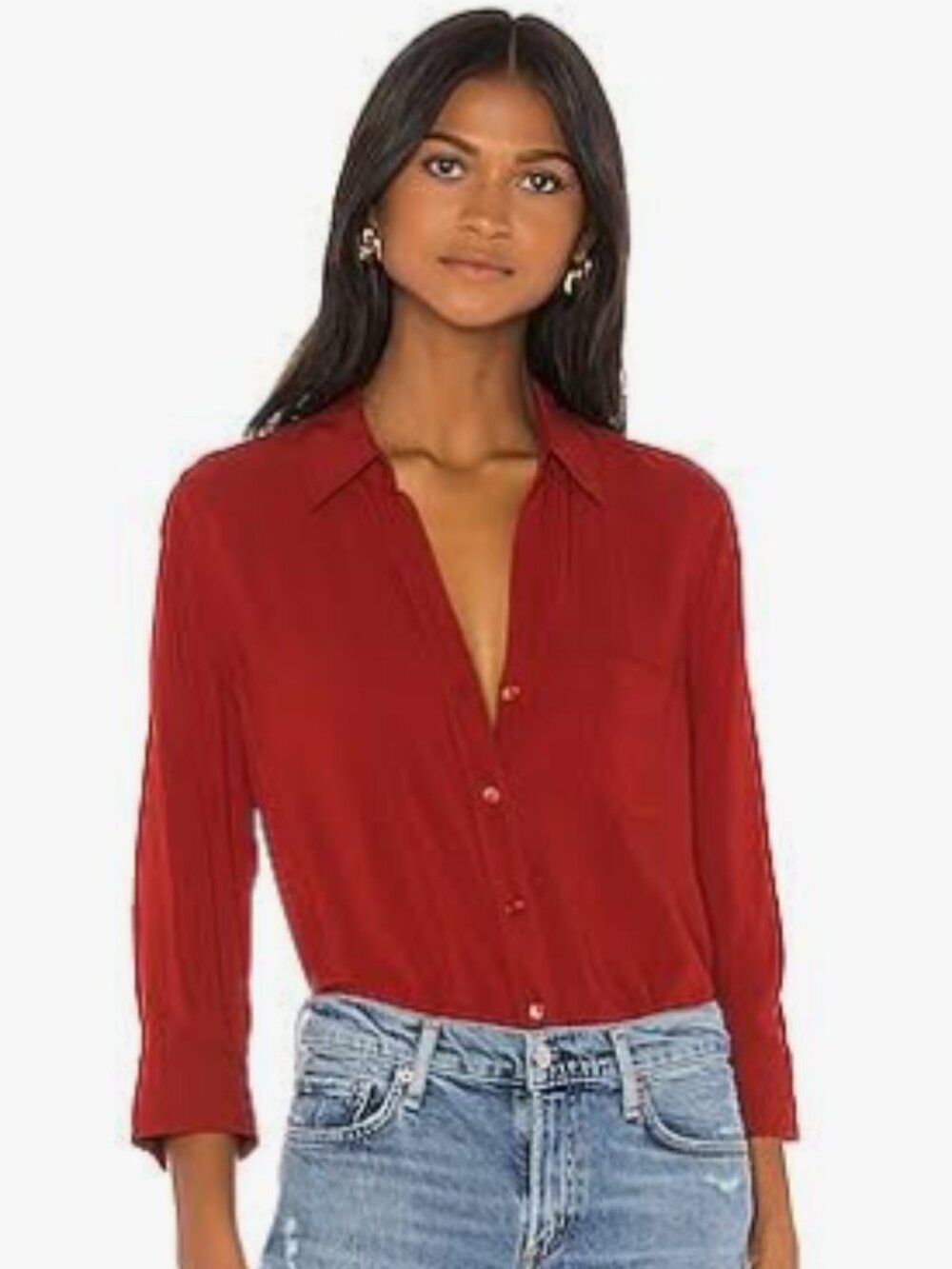 L'Agence women's Ryan 3/4-sleeve in Redstone Button-Down Blouse Size XS